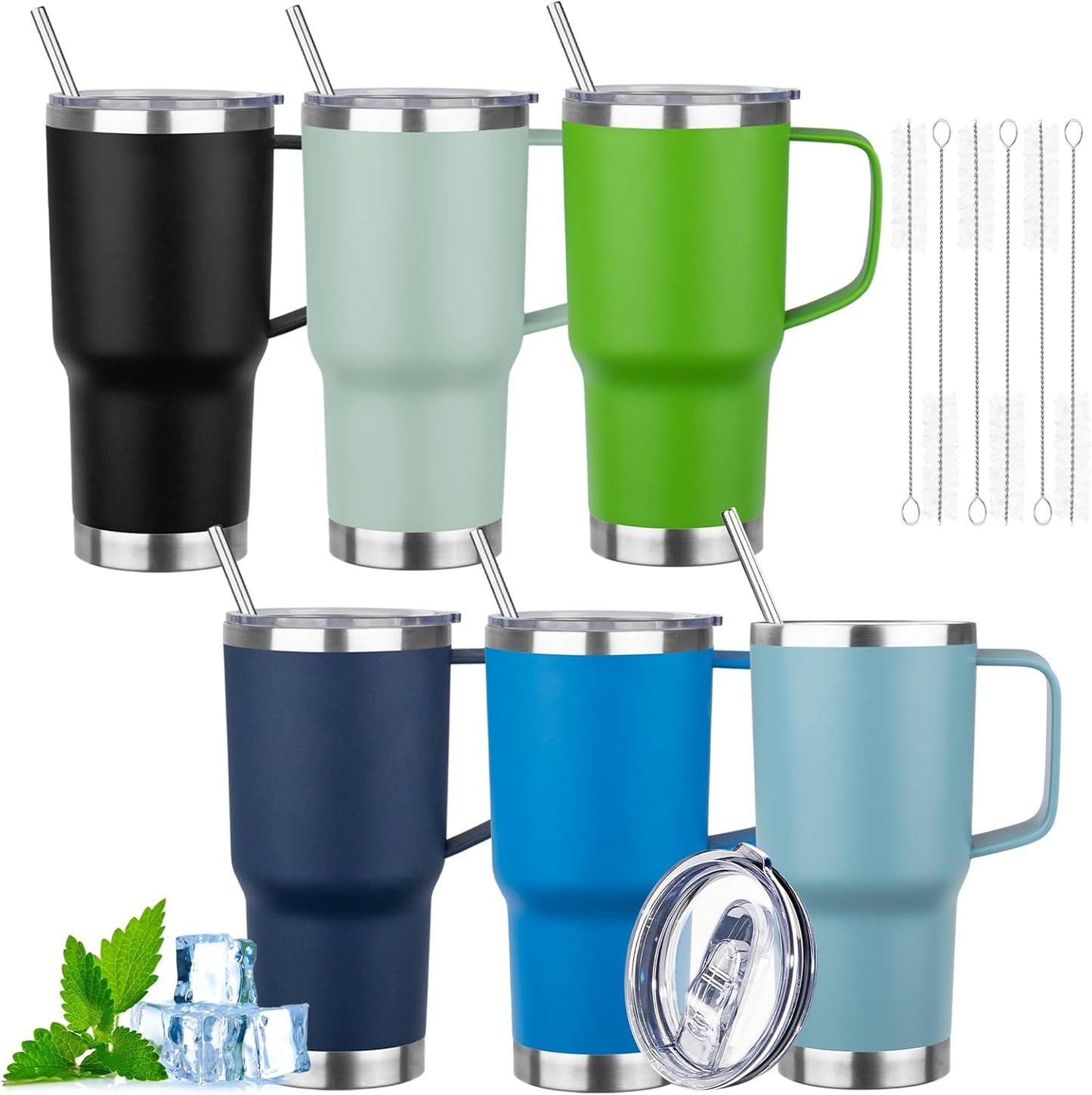 20oz Insulated Tumbler with Handle Stainless Steel Travel Coffee Mug with Lid and Straw Double Wall Vacuum Leak-proof Reusable Thermal Water Cup for Hot and Cold Drinks (Yellow,1 Pack)