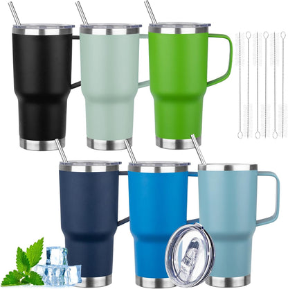 20oz Insulated Tumbler with Handle Stainless Steel Travel Coffee Mug with Lid and Straw Double Wall Vacuum Leak-proof Reusable Thermal Water Cup for Hot and Cold Drinks (Yellow,1 Pack)