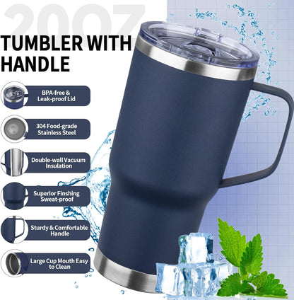 20oz Insulated Tumbler with Handle Stainless Steel Travel Coffee Mug with Lid and Straw Double Wall Vacuum Leak-proof Reusable Thermal Water Cup for Hot and Cold Drinks (Yellow,1 Pack)