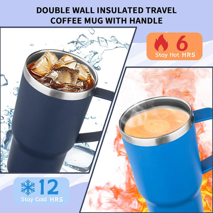 20oz Insulated Tumbler with Handle Stainless Steel Travel Coffee Mug with Lid and Straw Double Wall Vacuum Leak-proof Reusable Thermal Water Cup for Hot and Cold Drinks (Yellow,1 Pack)