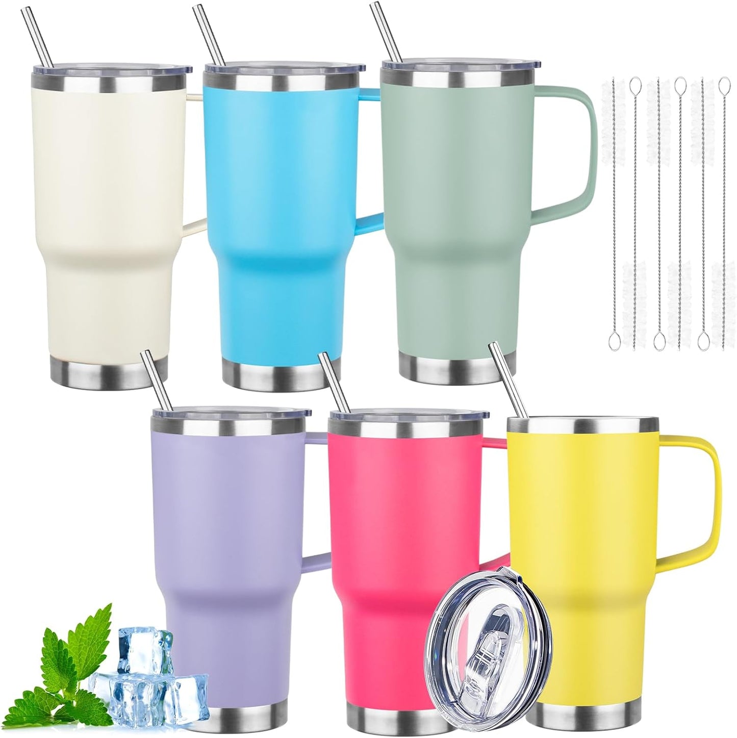 20oz Insulated Tumbler with Handle Stainless Steel Travel Coffee Mug with Lid and Straw Double Wall Vacuum Leak-proof Reusable Thermal Water Cup for Hot and Cold Drinks (Yellow,1 Pack)