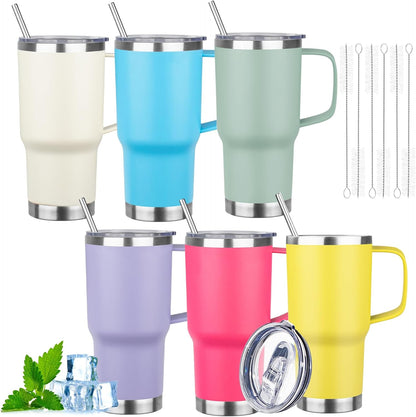 20oz Insulated Tumbler with Handle Stainless Steel Travel Coffee Mug with Lid and Straw Double Wall Vacuum Leak-proof Reusable Thermal Water Cup for Hot and Cold Drinks (Yellow,1 Pack)