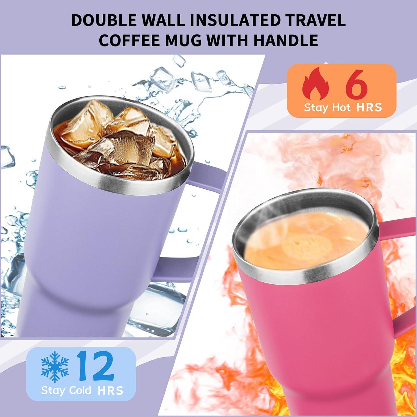 20oz Insulated Tumbler with Handle Stainless Steel Travel Coffee Mug with Lid and Straw Double Wall Vacuum Leak-proof Reusable Thermal Water Cup for Hot and Cold Drinks (Yellow,1 Pack)