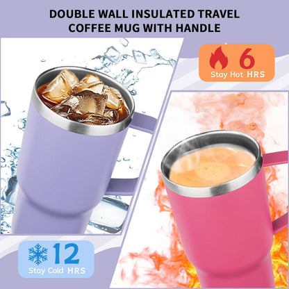 20oz Insulated Tumbler with Handle Stainless Steel Travel Coffee Mug with Lid and Straw Double Wall Vacuum Leak-proof Reusable Thermal Water Cup for Hot and Cold Drinks (Yellow,1 Pack)