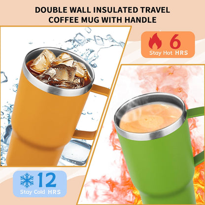 20oz Insulated Tumbler with Handle Stainless Steel Travel Coffee Mug with Lid and Straw Double Wall Vacuum Leak-proof Reusable Thermal Water Cup for Hot and Cold Drinks (Yellow,1 Pack)