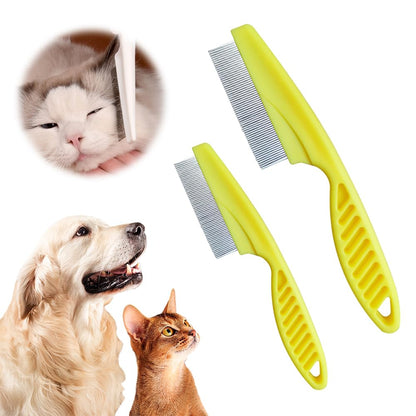 Pet Comb, 2 in 1 Pet Grooming Brush, Fine-Tooth Stainless Steel Tear Stain Removal Comb for Small Dogs Puppies, Magic Pets Grooming Comb Kit, Yellow-2pcs