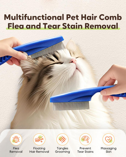 Pet Comb, 2 in 1 Pet Grooming Brush, Fine-Tooth Stainless Steel Tear Stain Removal Comb for Small Dogs Puppies, Magic Pets Grooming Comb Kit, Yellow-2pcs