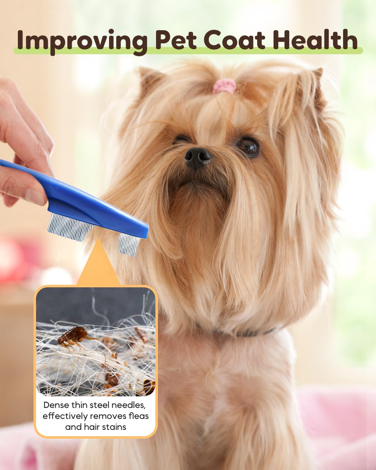 Pet Comb, 2 in 1 Pet Grooming Brush, Fine-Tooth Stainless Steel Tear Stain Removal Comb for Small Dogs Puppies, Magic Pets Grooming Comb Kit, Yellow-2pcs
