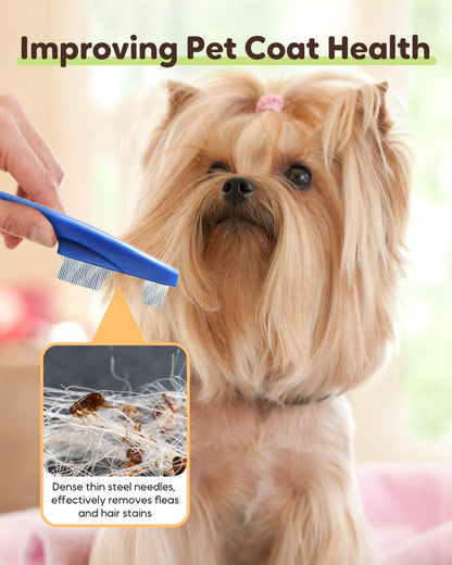 Pet Comb, 2 in 1 Pet Grooming Brush, Fine-Tooth Stainless Steel Tear Stain Removal Comb for Small Dogs Puppies, Magic Pets Grooming Comb Kit, Yellow-2pcs