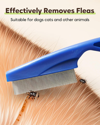 Pet Comb, 2 in 1 Pet Grooming Brush, Fine-Tooth Stainless Steel Tear Stain Removal Comb for Small Dogs Puppies, Magic Pets Grooming Comb Kit, Yellow-2pcs