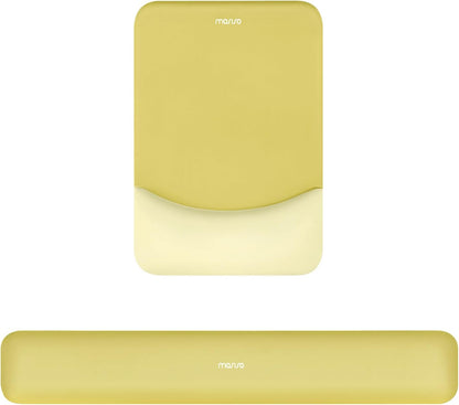 Wrist Rest Support for Mouse Pad&Keyboard Set, Rectangular Ergonomic Mousepad Non-Slip Base Home/Office Pain Relief&Easy Typing Pad with Neoprene Cloth&Raised Silicone Lining, Yellow