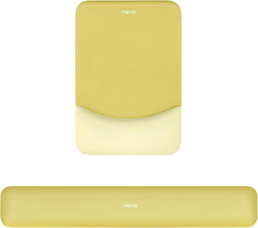 Wrist Rest Support for Mouse Pad&Keyboard Set, Rectangular Ergonomic Mousepad Non-Slip Base Home/Office Pain Relief&Easy Typing Pad with Neoprene Cloth&Raised Silicone Lining, Yellow