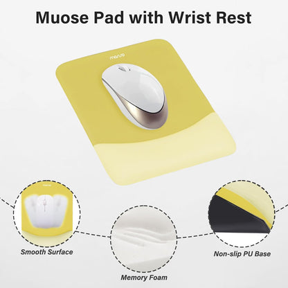 Wrist Rest Support for Mouse Pad&Keyboard Set, Rectangular Ergonomic Mousepad Non-Slip Base Home/Office Pain Relief&Easy Typing Pad with Neoprene Cloth&Raised Silicone Lining, Yellow