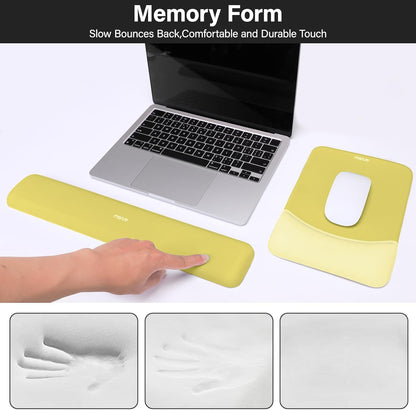 Wrist Rest Support for Mouse Pad&Keyboard Set, Rectangular Ergonomic Mousepad Non-Slip Base Home/Office Pain Relief&Easy Typing Pad with Neoprene Cloth&Raised Silicone Lining, Yellow