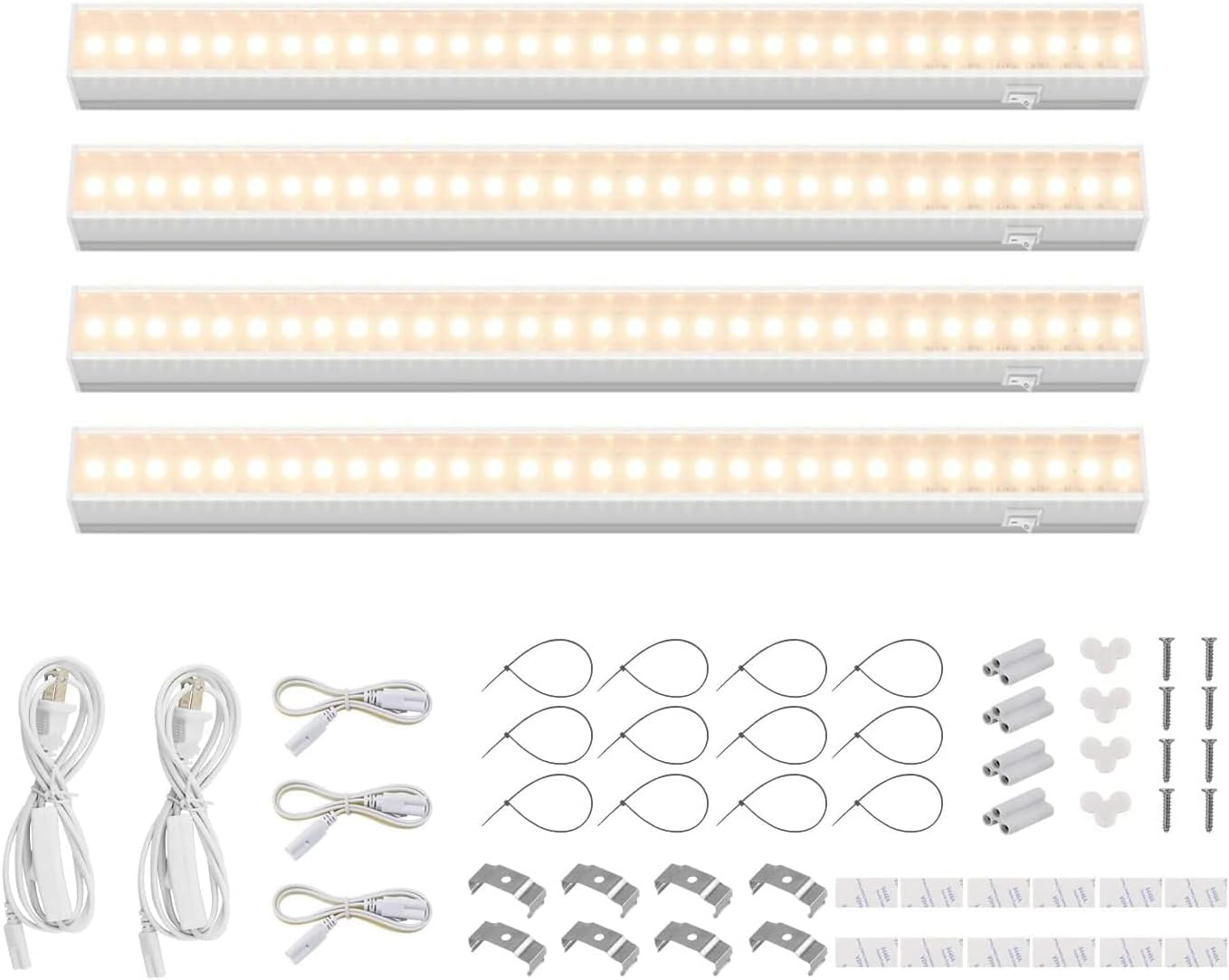 Grow Lights for Indoor Plants, Full Spectrum Sunlight, 1FT White Cover Plant Growing Lamp, LED Grow Light Bulbs, T5 Grow Light Strip, Plug and Play, Yellow, 4-Pack