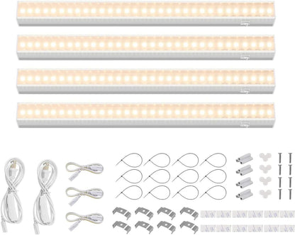 Grow Lights for Indoor Plants, Full Spectrum Sunlight, 1FT White Cover Plant Growing Lamp, LED Grow Light Bulbs, T5 Grow Light Strip, Plug and Play, Yellow, 4-Pack