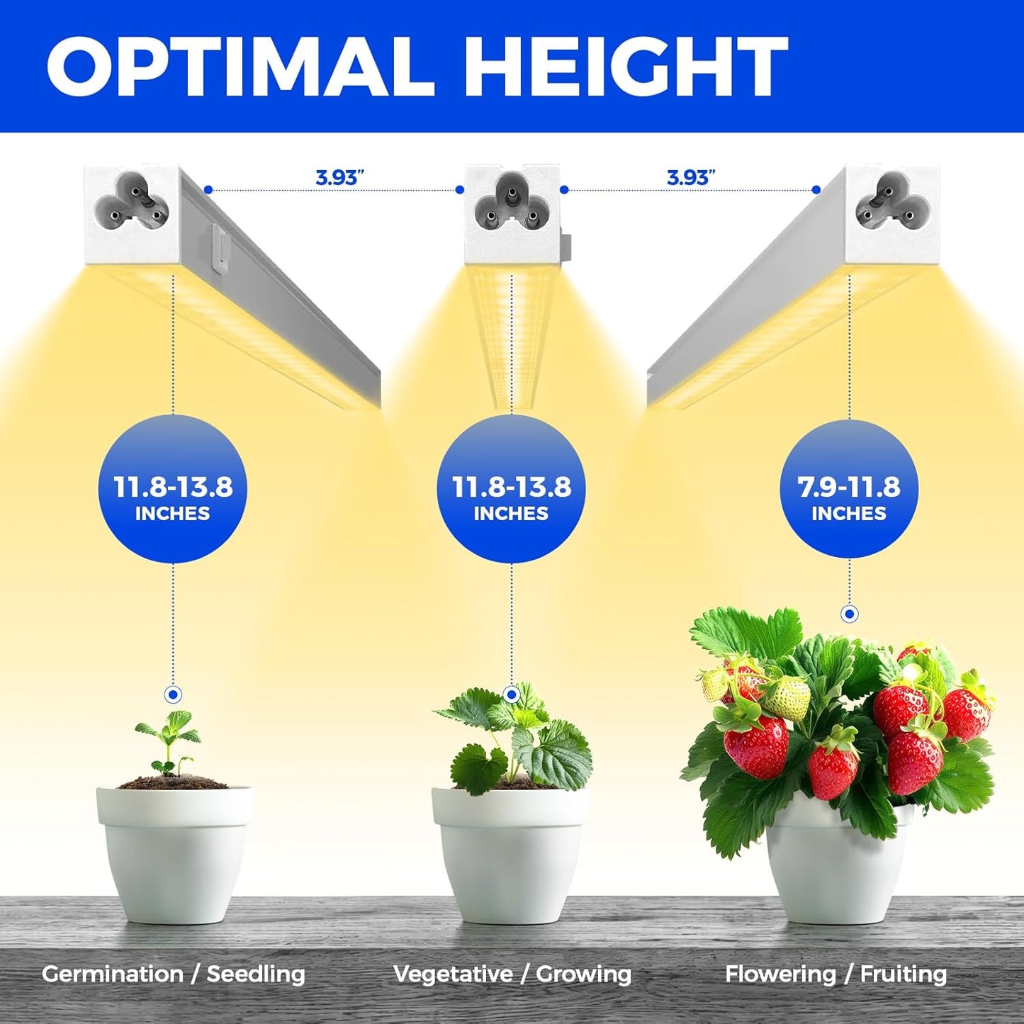 Grow Lights for Indoor Plants, Full Spectrum Sunlight, 1FT White Cover Plant Growing Lamp, LED Grow Light Bulbs, T5 Grow Light Strip, Plug and Play, Yellow, 4-Pack