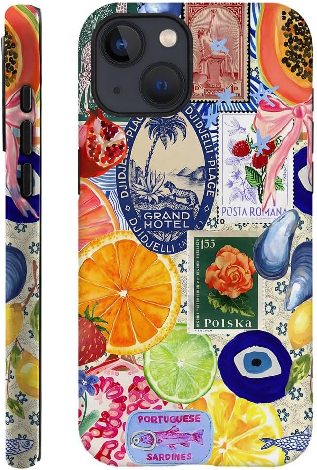 Case Compatible with iPhone 14 Plus,Fall Prevention Hybrid 2-Layer Hard Shell Cases for Girls Boys,Bow European Summer Lemon Collage