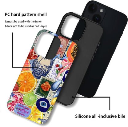 Case Compatible with iPhone 14 Plus,Fall Prevention Hybrid 2-Layer Hard Shell Cases for Girls Boys,Bow European Summer Lemon Collage