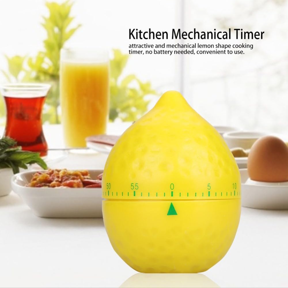Lemon Shape Mechanical Kitchen Timer – Cute 60-Minute Wind-Up Countdown Alarm for Cooking Baking and Study, Home Use 2.4x2.4x3.1 in
