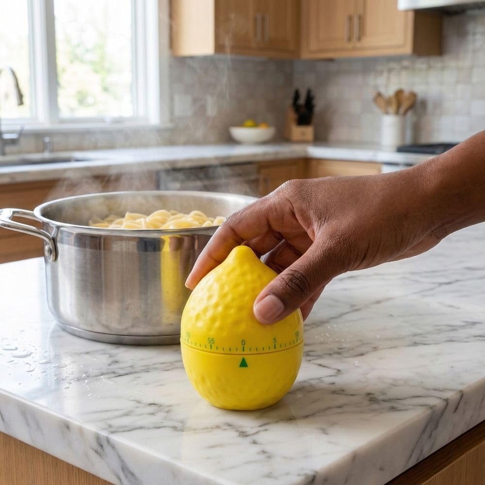 Lemon Shape Mechanical Kitchen Timer – Cute 60-Minute Wind-Up Countdown Alarm for Cooking Baking and Study, Home Use 2.4x2.4x3.1 in