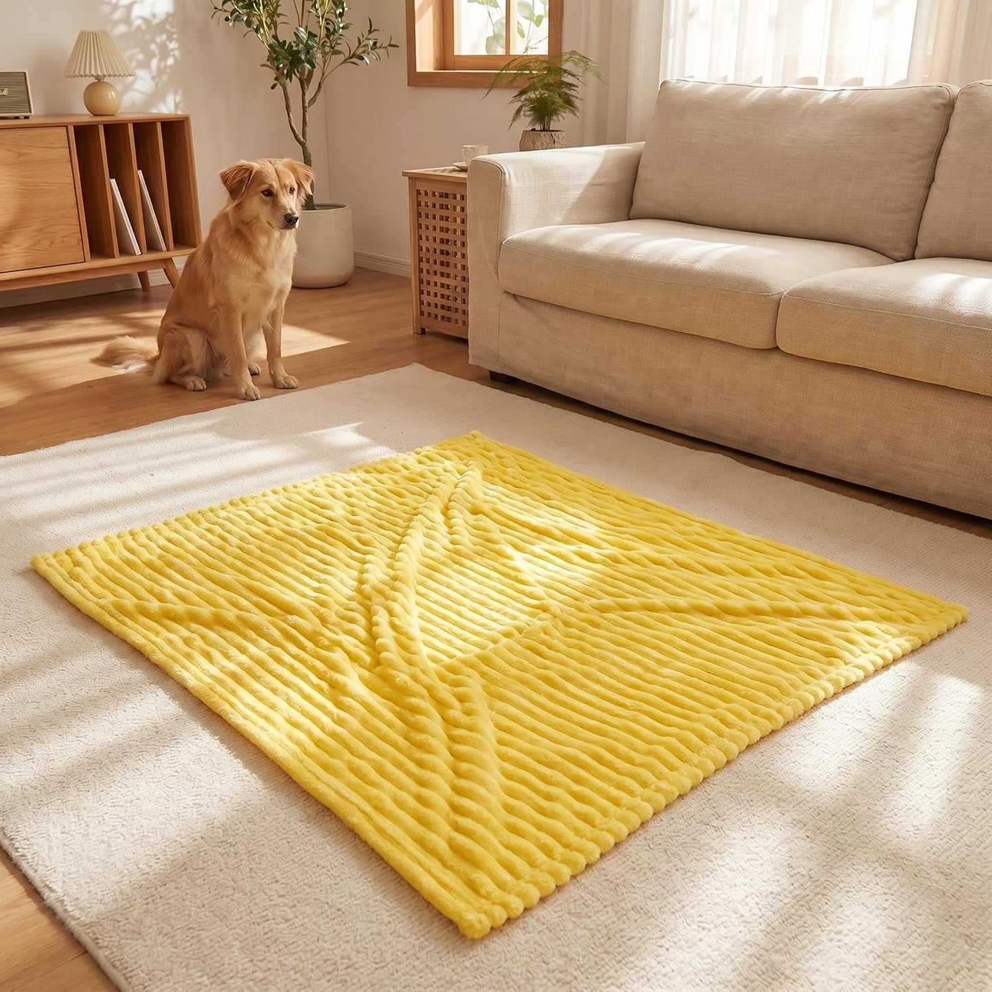 Emotional Support Blanket Yellow Dog Blanket for Dogs, Calming Security Pet Blanket, Polyester Material, Machine washable for Kennels Sofas Beds Car Seats (1, Bright Yellow, 70*100cm/27.55*39.37in)
