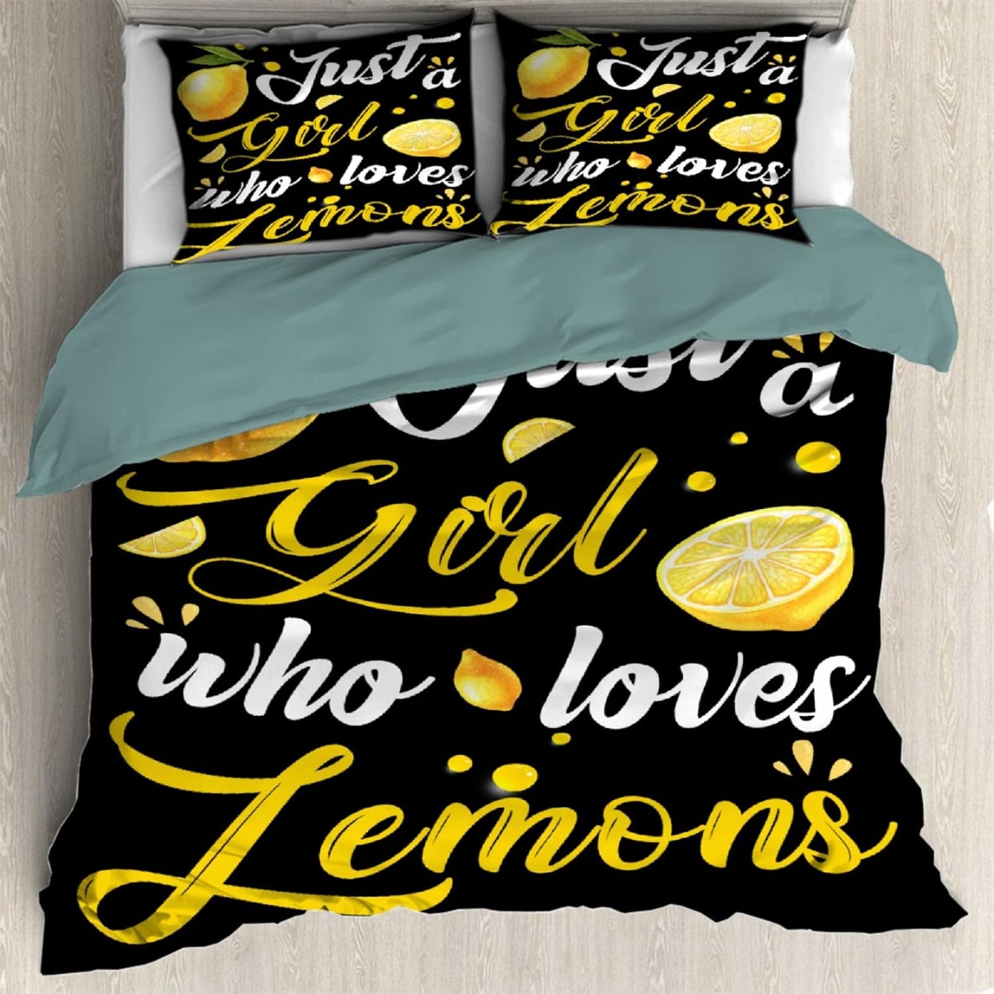 Just A Girl Who Loves Lemons Bedding Comforter Cover Set with Corner Ties Zipper Closure Set with Pillowcases King 104 X 90 in