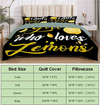 Just A Girl Who Loves Lemons Bedding Comforter Cover Set with Corner Ties Zipper Closure Set with Pillowcases King 104 X 90 in