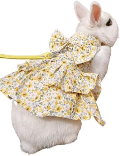 Rabbit Leash and Harness Set Adjustable Bunny Rabbit Dress Rabbits Clothes Outfit for Small Pet Ferret Guinea Pig Kitten Puppy (Yellow,L)