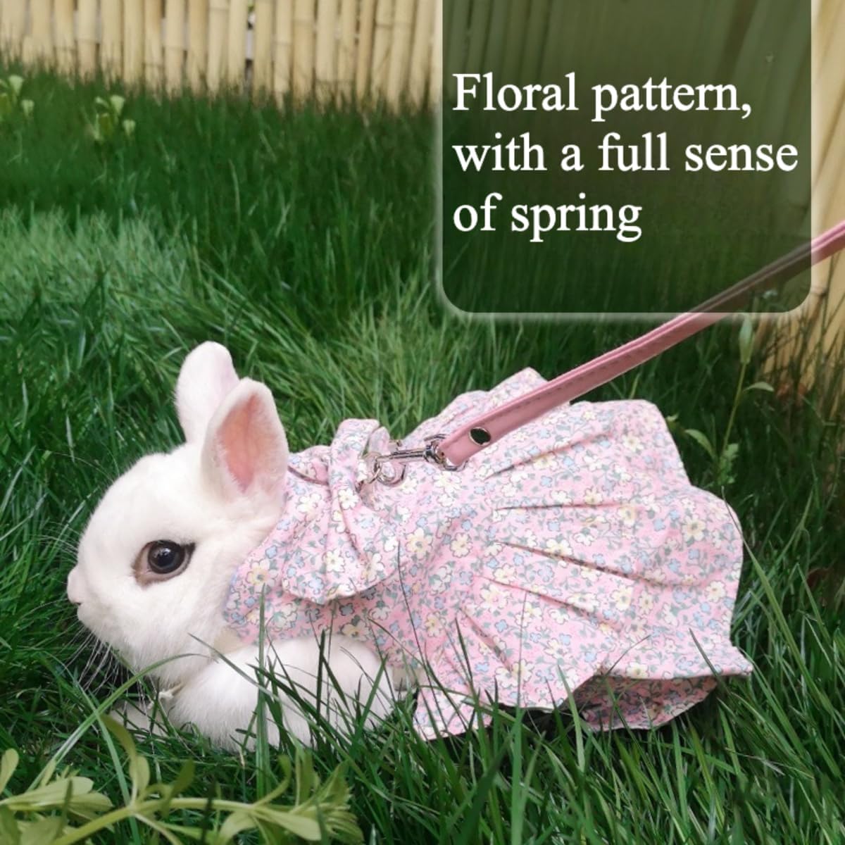 Rabbit Leash and Harness Set Adjustable Bunny Rabbit Dress Rabbits Clothes Outfit for Small Pet Ferret Guinea Pig Kitten Puppy (Yellow,L)