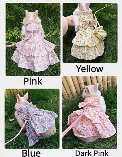 Rabbit Leash and Harness Set Adjustable Bunny Rabbit Dress Rabbits Clothes Outfit for Small Pet Ferret Guinea Pig Kitten Puppy (Yellow,L)