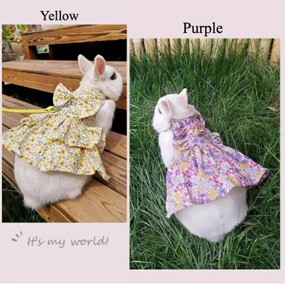 Rabbit Leash and Harness Set Adjustable Bunny Rabbit Dress Rabbits Clothes Outfit for Small Pet Ferret Guinea Pig Kitten Puppy (Yellow,L)