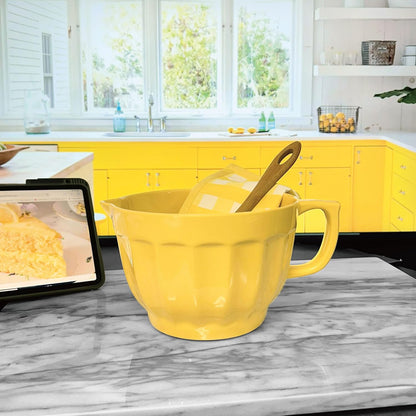 UP 4.3 Quart Latte Style Melamine Batter Bowl with Pour Spout and Handle, Professional Mixing Bowl with Non-Slip Base, Ideal for Pancake and Cake Batter, 11.5 x 8.75 Inch, Yellow