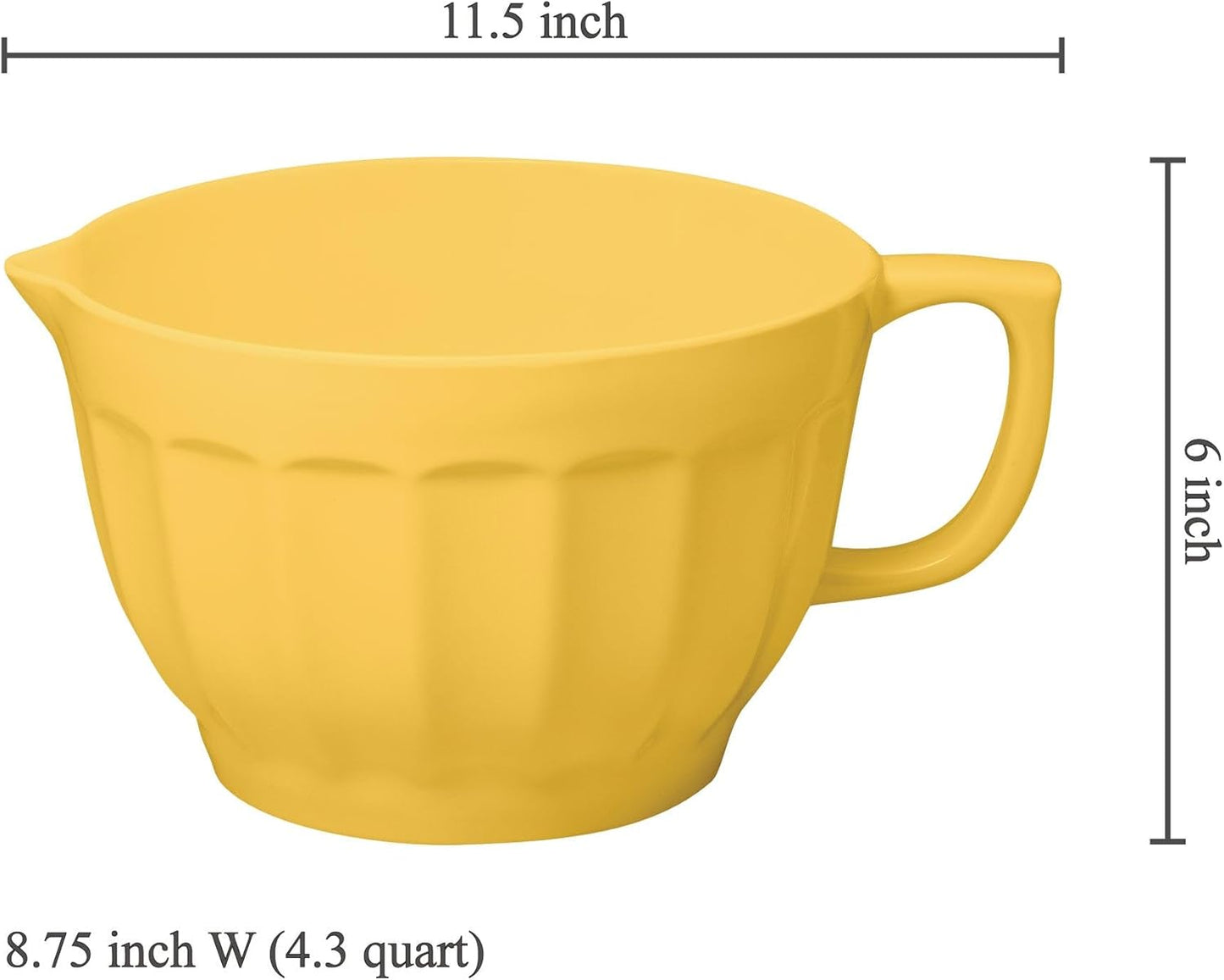 UP 4.3 Quart Latte Style Melamine Batter Bowl with Pour Spout and Handle, Professional Mixing Bowl with Non-Slip Base, Ideal for Pancake and Cake Batter, 11.5 x 8.75 Inch, Yellow