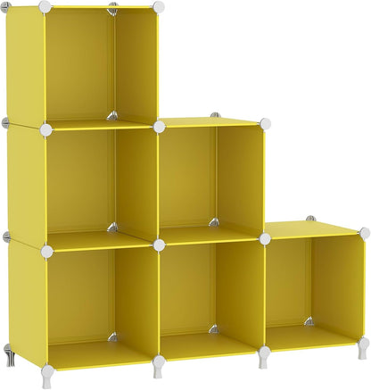 Cube Storage Organizer, 6 Cube Closet Organizers and Storage, DIY Stackable Bookshelf Plastic Clothes Organizer Shelving for Bedroom, Home, Yellow