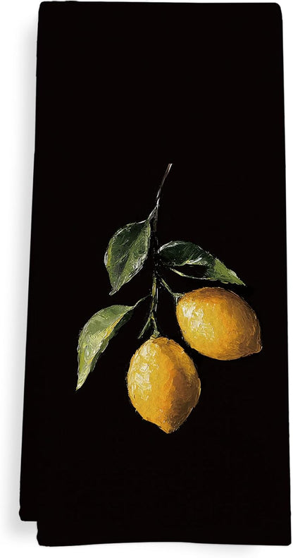 Lemon Kitchen Towels, Lemon Kitchen Decor, Dark Lemons Dish Tea Towels for Kitchen, Lemons Decorative Hand Towel for Farmhouse Bathroom, 16x24 Inch