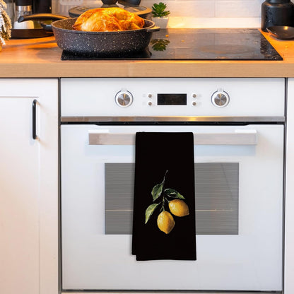 Lemon Kitchen Towels, Lemon Kitchen Decor, Dark Lemons Dish Tea Towels for Kitchen, Lemons Decorative Hand Towel for Farmhouse Bathroom, 16x24 Inch