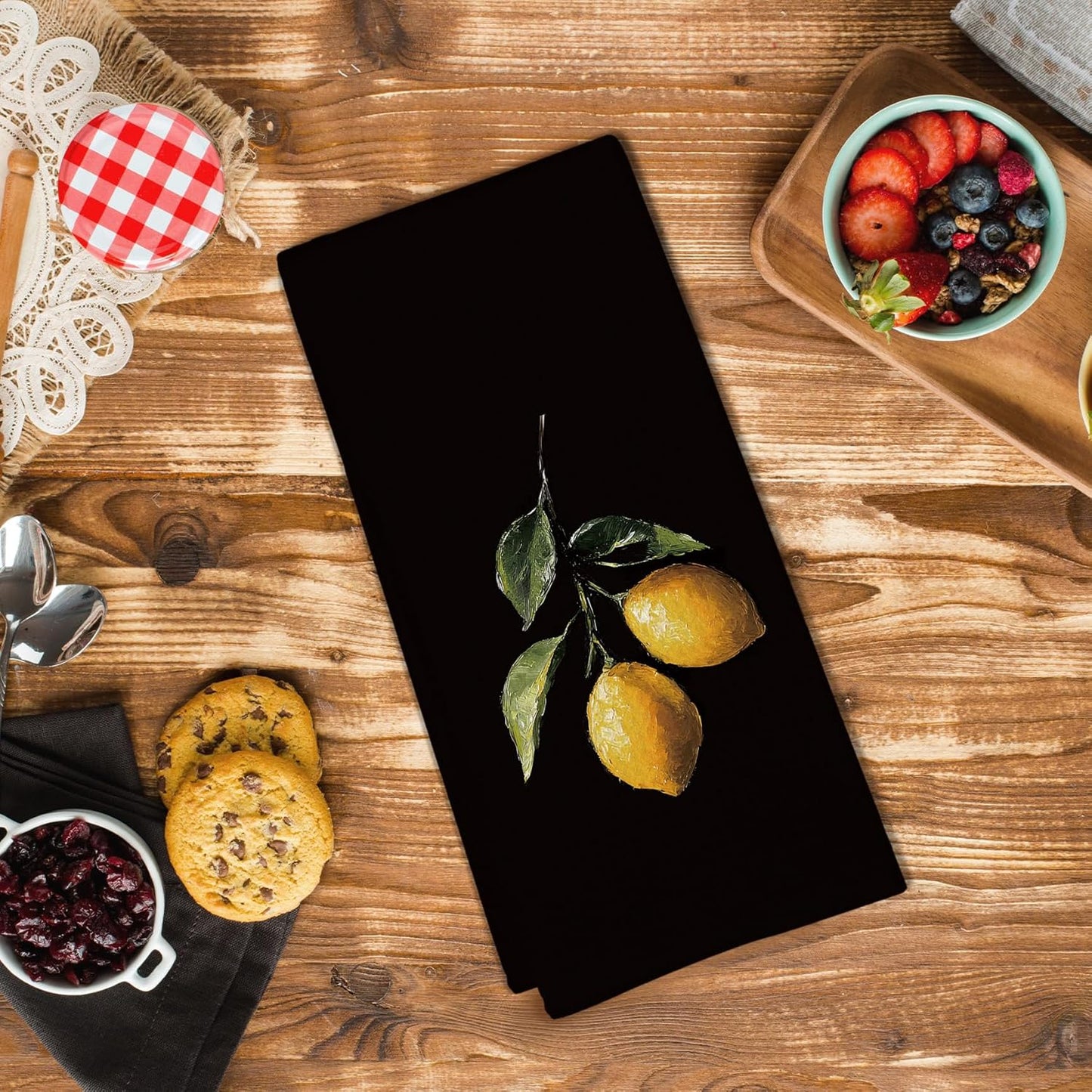 Lemon Kitchen Towels, Lemon Kitchen Decor, Dark Lemons Dish Tea Towels for Kitchen, Lemons Decorative Hand Towel for Farmhouse Bathroom, 16x24 Inch