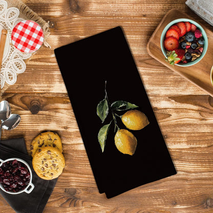 Lemon Kitchen Towels, Lemon Kitchen Decor, Dark Lemons Dish Tea Towels for Kitchen, Lemons Decorative Hand Towel for Farmhouse Bathroom, 16x24 Inch