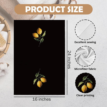 Lemon Kitchen Towels, Lemon Kitchen Decor, Dark Lemons Dish Tea Towels for Kitchen, Lemons Decorative Hand Towel for Farmhouse Bathroom, 16x24 Inch