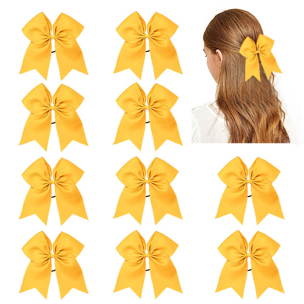 Girls Cheer Bow with Ponytail Holder for Cheerleading Girl Pack of 10 Yellow
