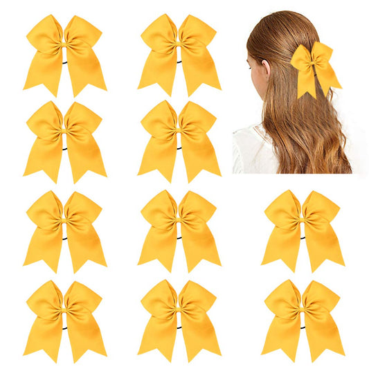 Girls Cheer Bow with Ponytail Holder for Cheerleading Girl Pack of 10 Yellow