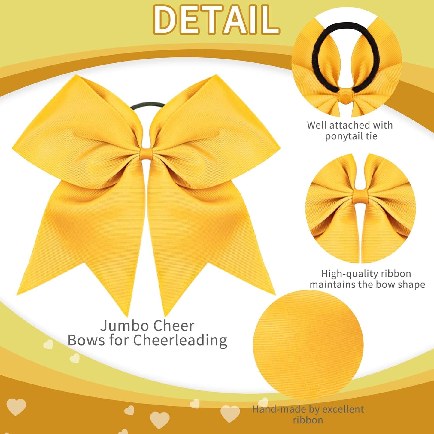 Girls Cheer Bow with Ponytail Holder for Cheerleading Girl Pack of 10 Yellow