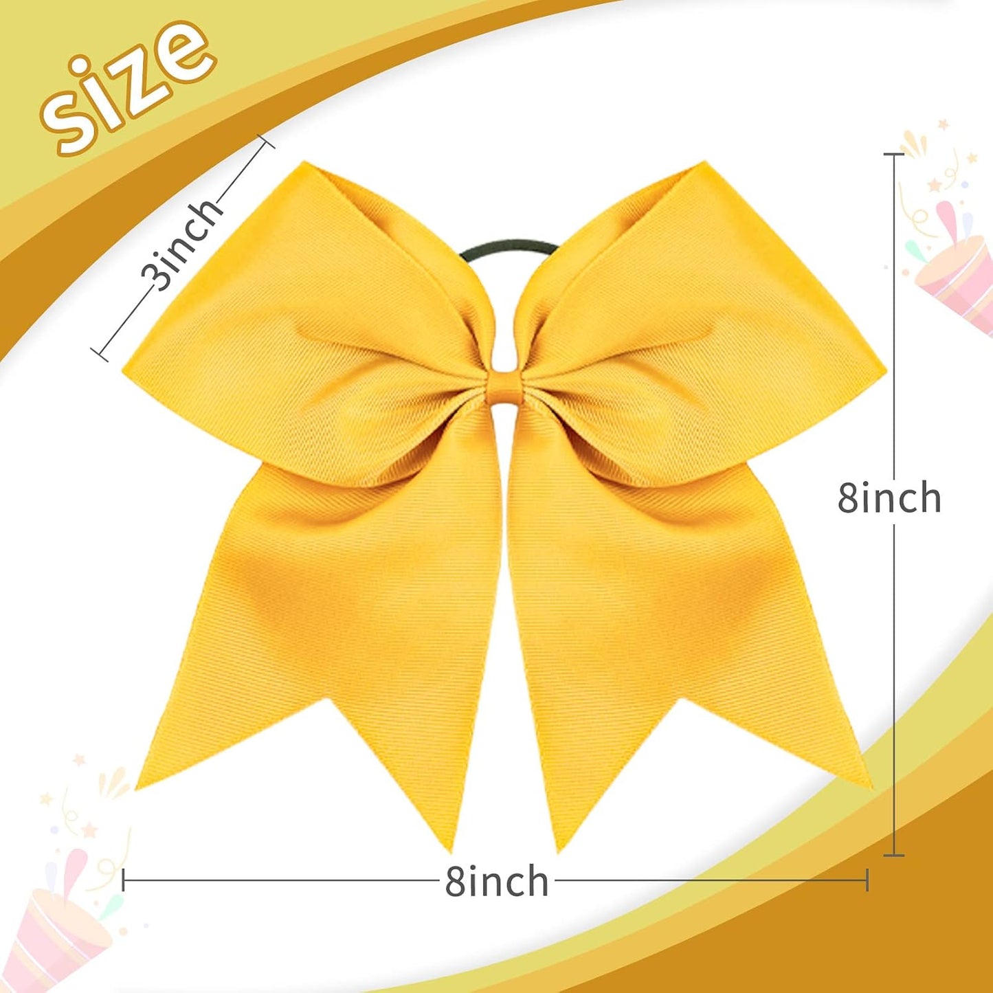Girls Cheer Bow with Ponytail Holder for Cheerleading Girl Pack of 10 Yellow