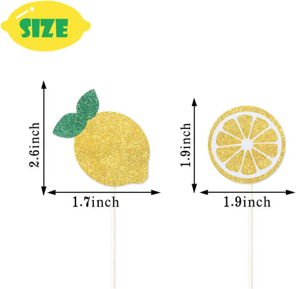 24Pcs Glitter Lemon Cupcake Toppers Fruits Theme Party, Lemonade Party Decor, Summer Cupcake Toppers, Main Squeeze Party Decorations Tutti Frutti Cupcake Topper