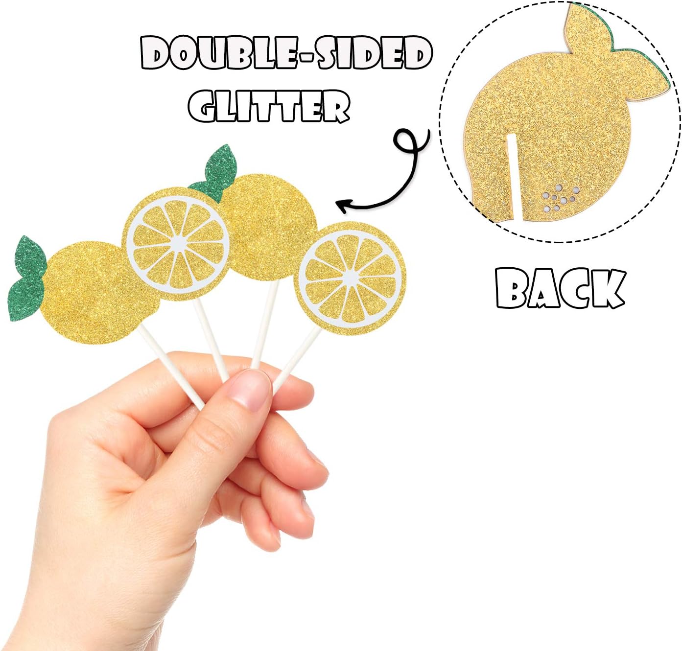 24Pcs Glitter Lemon Cupcake Toppers Fruits Theme Party, Lemonade Party Decor, Summer Cupcake Toppers, Main Squeeze Party Decorations Tutti Frutti Cupcake Topper