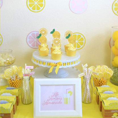 24Pcs Glitter Lemon Cupcake Toppers Fruits Theme Party, Lemonade Party Decor, Summer Cupcake Toppers, Main Squeeze Party Decorations Tutti Frutti Cupcake Topper