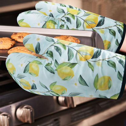 Oven Mitts and Pot Holders Sets of 2 Lemon Heat Resistant Oven Mitts and Hot Pads for Kitchen Soft Cooking Oven Gloves and Grill Baking BBQ Essentials and Accessories