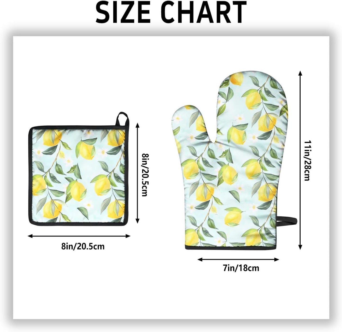 Oven Mitts and Pot Holders Sets of 2 Lemon Heat Resistant Oven Mitts and Hot Pads for Kitchen Soft Cooking Oven Gloves and Grill Baking BBQ Essentials and Accessories