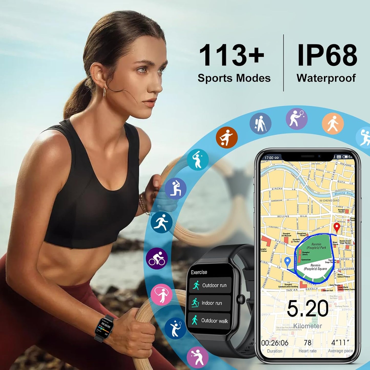 Smart Watch for Men Women (Answer/Make Call), Fitness Watch with Heart Rate/Sleep Monitor/Pedometer/Calories,2026 New Smartwatch IP68 Waterproof,113+ Sports Modes, Activity Tracker for Android iOS